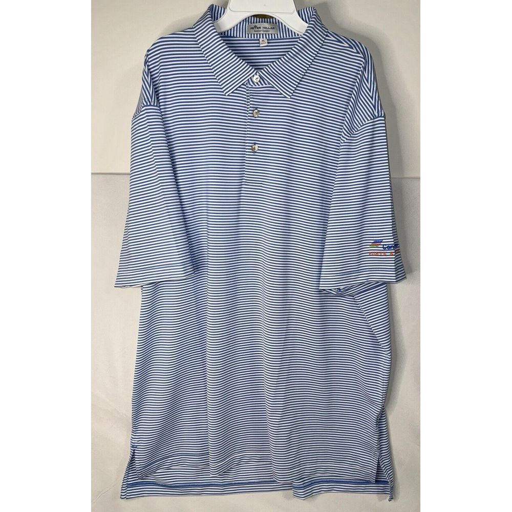 Peter Millar Summer Comfort Mens XL Blue White Striped‎ Short Sleeve Button Up - Picture 3 of 5